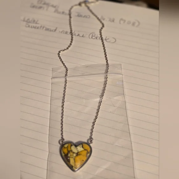 925 Silver And Yellow Stone Heart Necklace - Picture 2 of 7